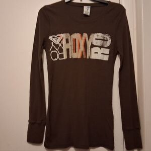 Roxy Brown Long-Sleeve Logo Tee with White & Orange Print